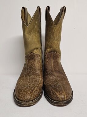 Justin Cowboy Boots USA 8.5 E Brown Tan Western Leather Mens Vintage